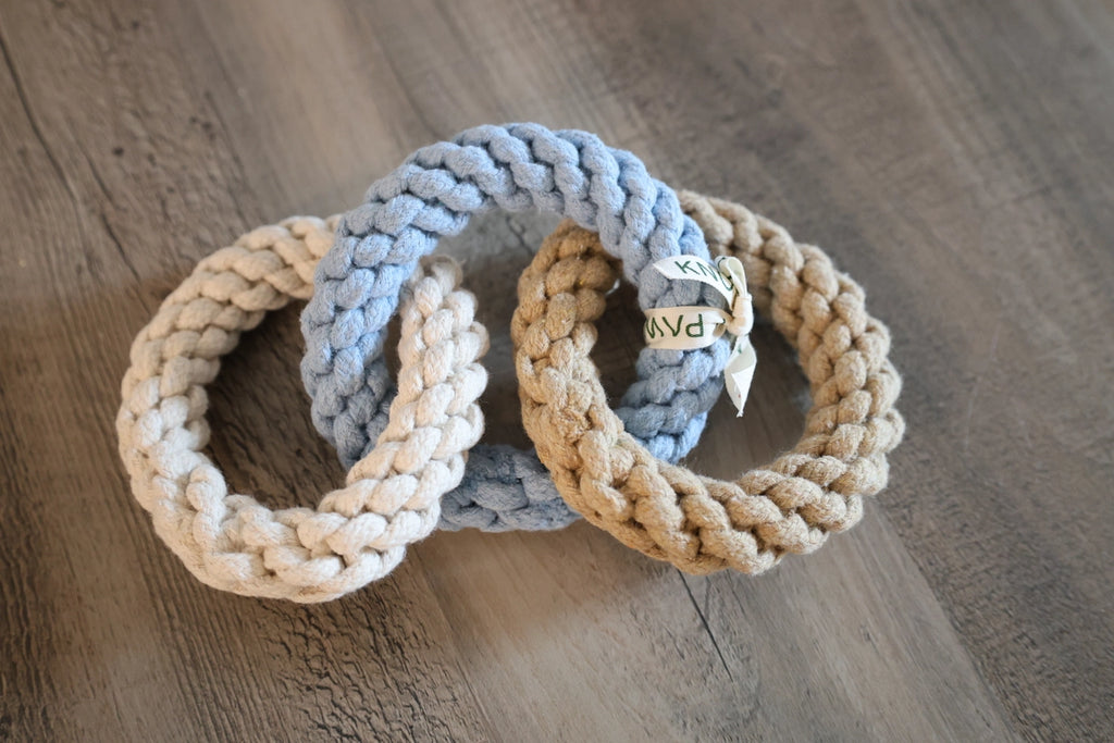 TOY | BRAIDED ROPE DOG TOY | BLUE - IVORY - BROWN