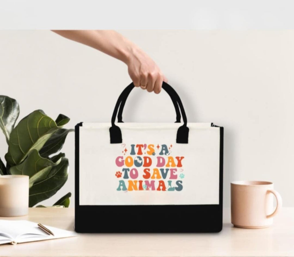 IT'S A GOOD DAY TO SAVE ANIMALS WITH FOX + HOUND CANVAS BAG