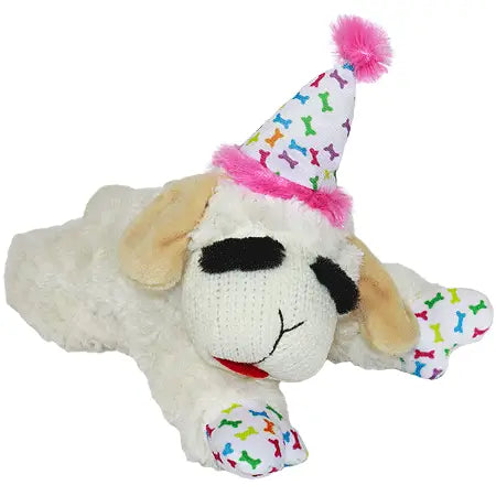 TOY | LAMB CHOP W/BIRTHDAY HAT 10.5" DOG TOY | BLUE