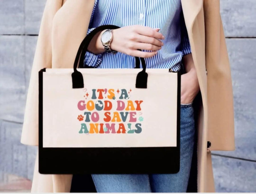 IT'S A GOOD DAY TO SAVE ANIMALS WITH FOX + HOUND CANVAS BAG