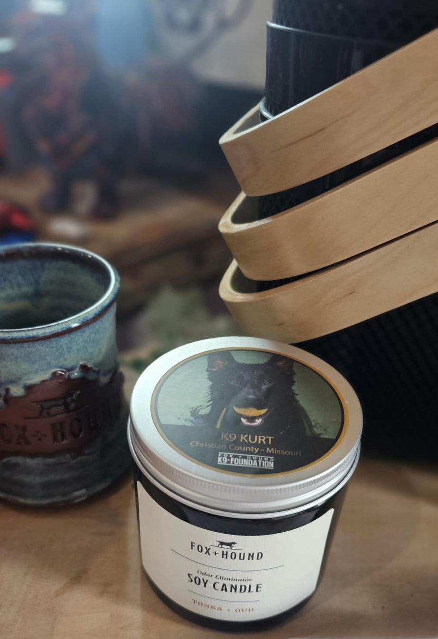 K9 CANDLE - K9 KURT FOX + HOUND TONKA OUD ODOR-ELIMINATOR SOY CANDLE