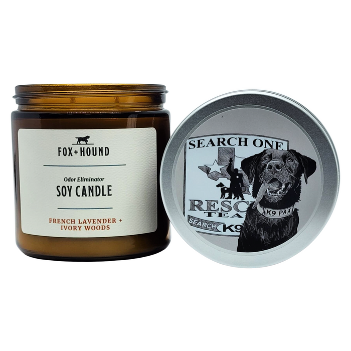 Fox + Hound SAR  K9 Pax Soy Candle French Lavender + Ivory Woods